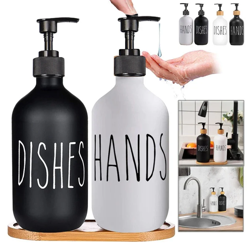 Dish Soap Dispenser with Plastic Pump Refillable Liquid Soap Shampoo Shower Gel Bottle Press Type for Bathroom Decor 500ml