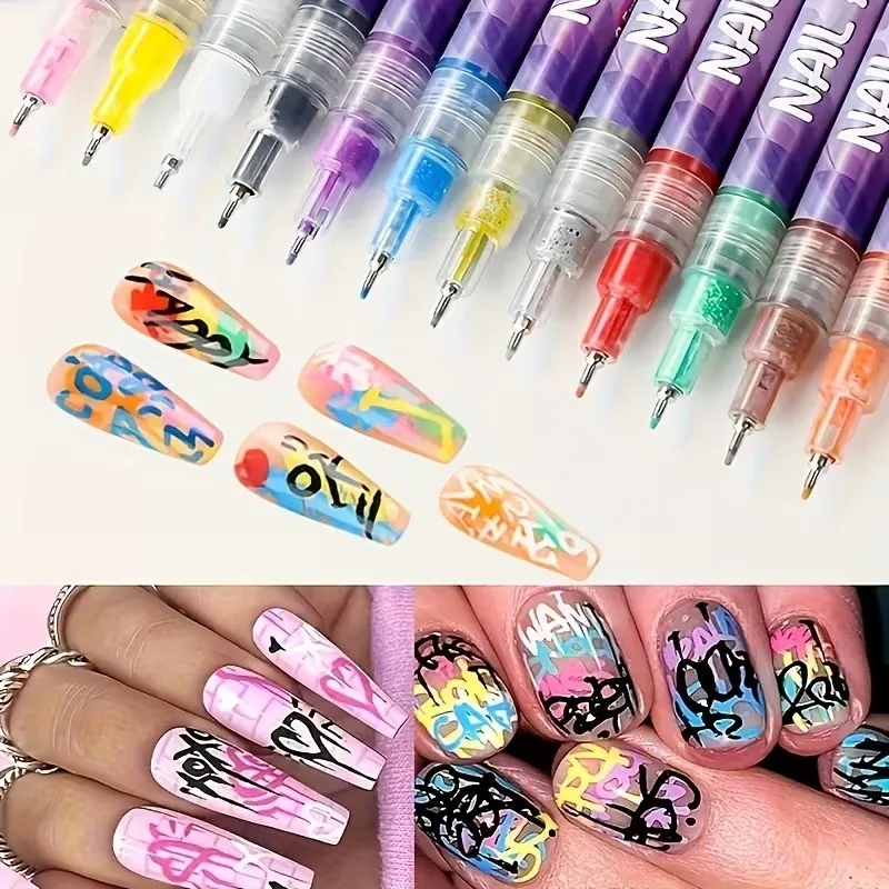 

1-5 комплектов, 12-цветный набор маркеров для ногтей, водонепроницаемые ручки для дизайна ногтей, граффити, 0,5 мм, очень тонкая акриловая краска для рисования ногтей и маникюра