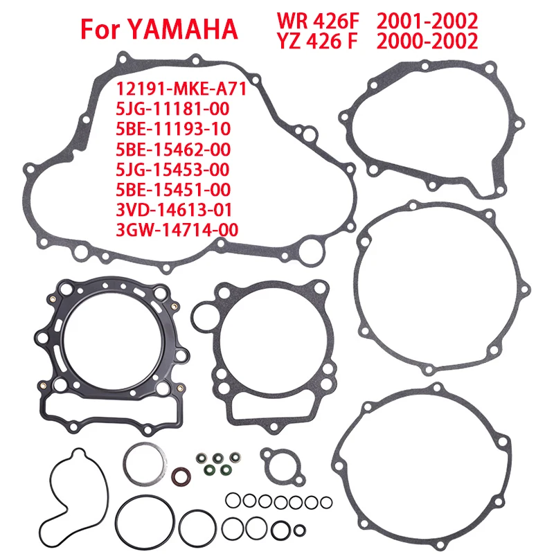 ヤマハyz426-f-2000-2002年式用、オートバイ用シリンダーヘッド・クランクケースカバー・ガスケットキットセット-5jg-11181-00-wr-426f-01-02-5be-15462-00