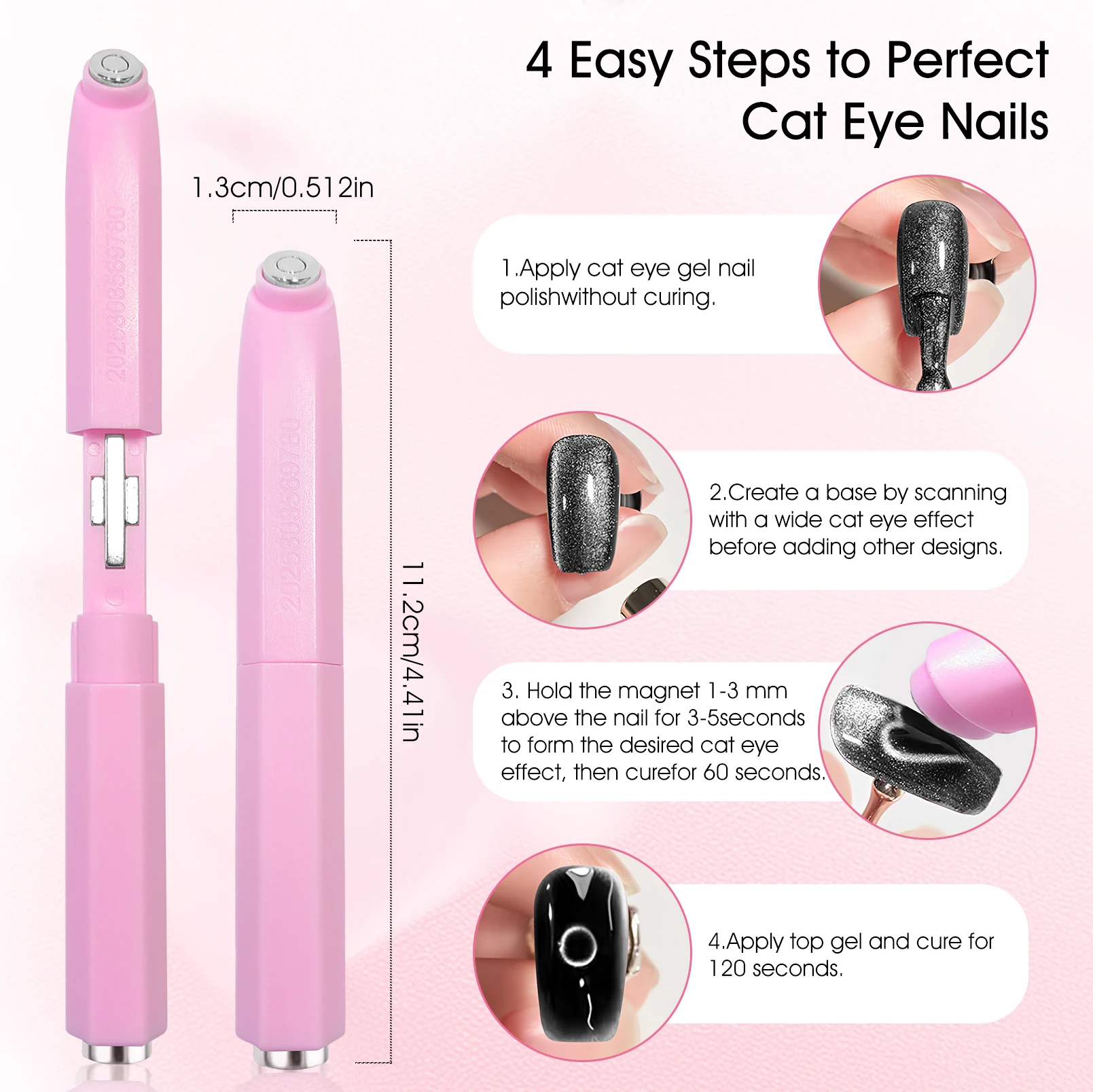 3-In-1 Black Hole Nail Magnet Tool 3D Aperture Shape Cat Eye Nail Art Magnetic Pen for DIY Special Velvet Effect Gel Nail Magnet