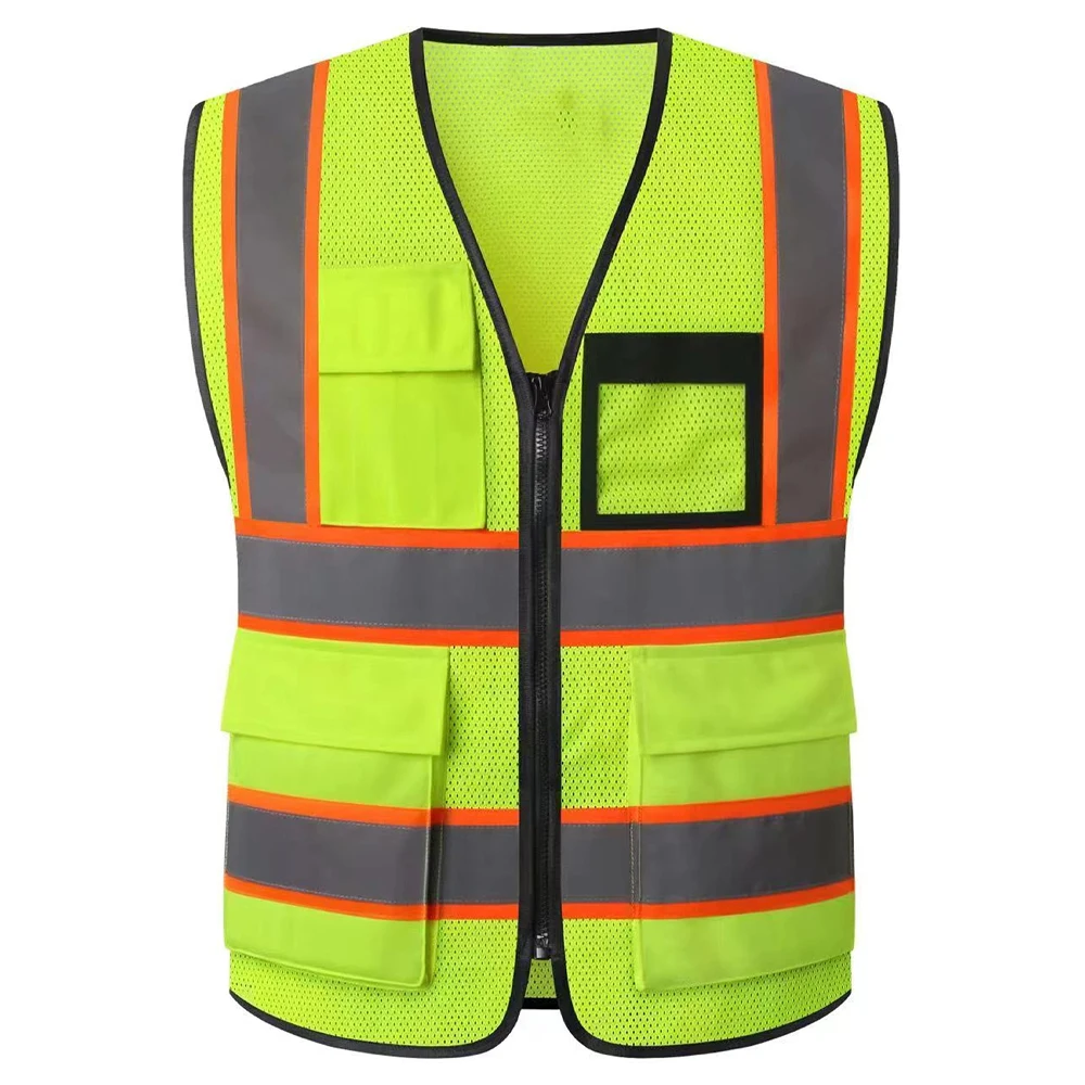 Summer Mesh Fluorescent Work Vest for Men Women Construction Site Breathable Workwear Working Clothes with Pockets Zipper Front