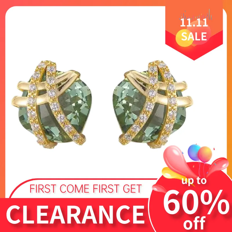 

GEEZENCA Green Crystal 925 Sterling Silver 18K Gold Small Earrings For Women Clearance Limited Stock First Come First Get