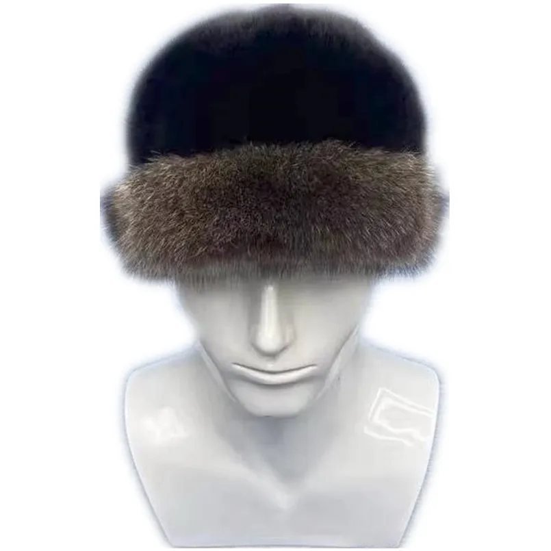 Hat Winter Women's Fashion Real Mink Fur Hat Bucket Cap Firsherman's Bucket Hats with Genuine Raccoon Fur Hat Trim