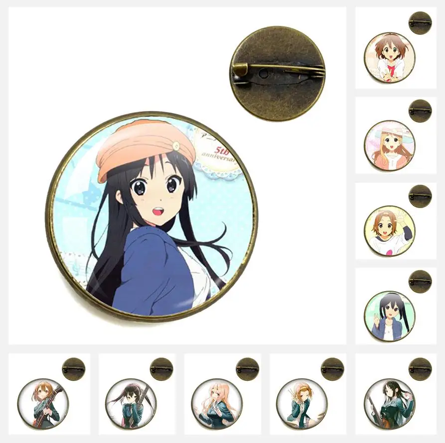 Anime K-ON! Anime Brooch Hirasawa Yui Akiyama Mio Tainaka Ritsu Cosplay Glass Dome Badge Pin Brooch Clothe Backpack Jewelry Gift