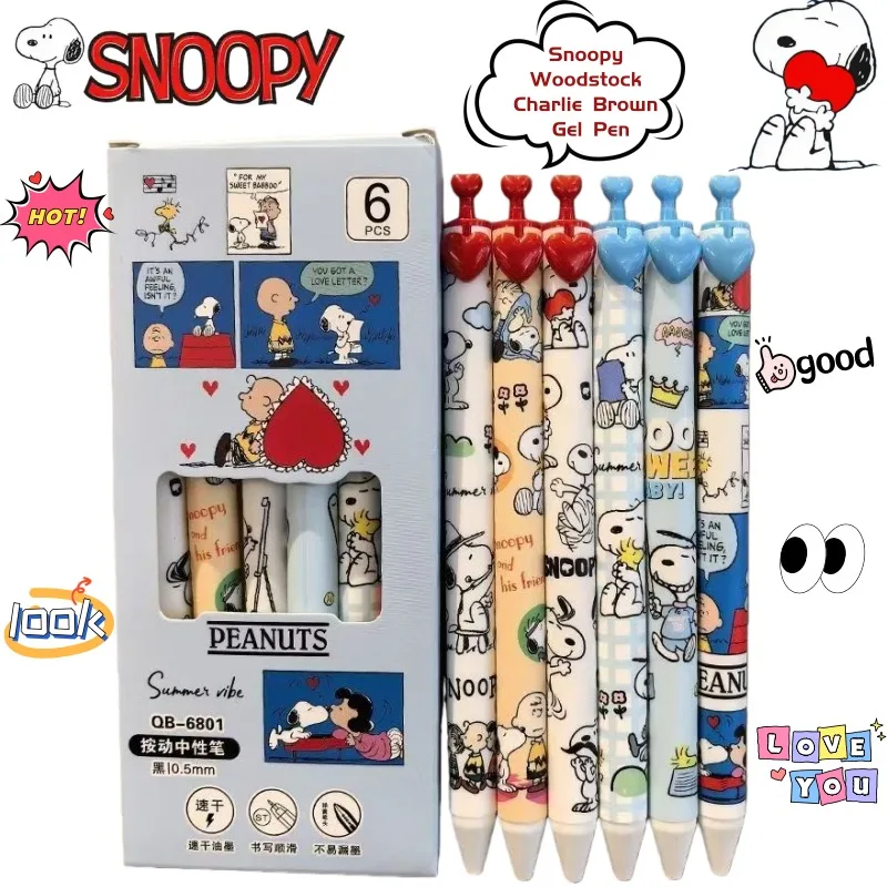 Stylo gel Snoopy Woodstock Charlie Brown, accessoire d'animation secondaire, dessin animé mignon et créatif, stylo pinceau à séchage rapide pour étudiants, stylo à encre liquide