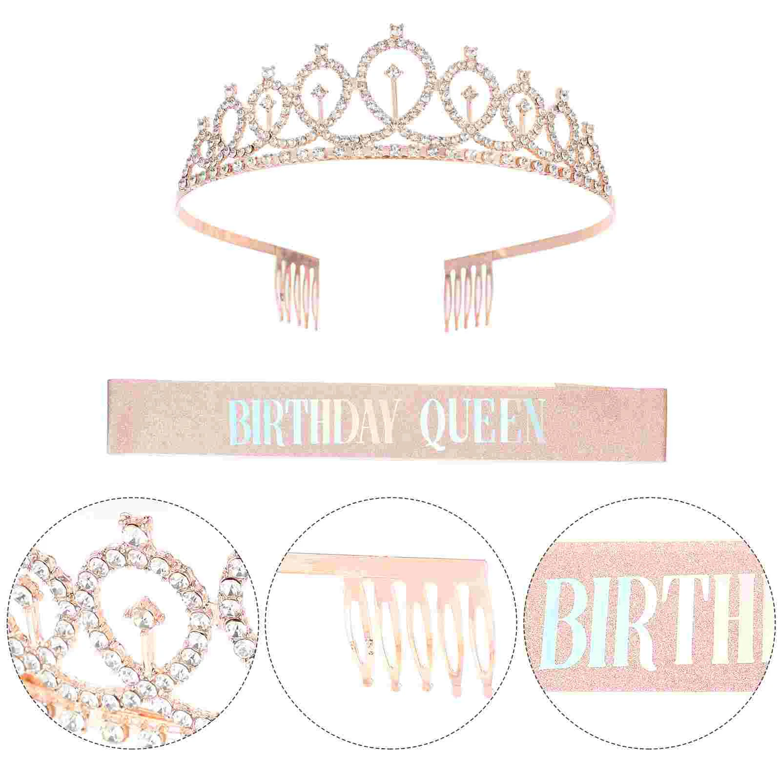 Birthday Crown Set Girls Princess Women Headdress Cloth Jewelry Dinner Party Memorial Gifts