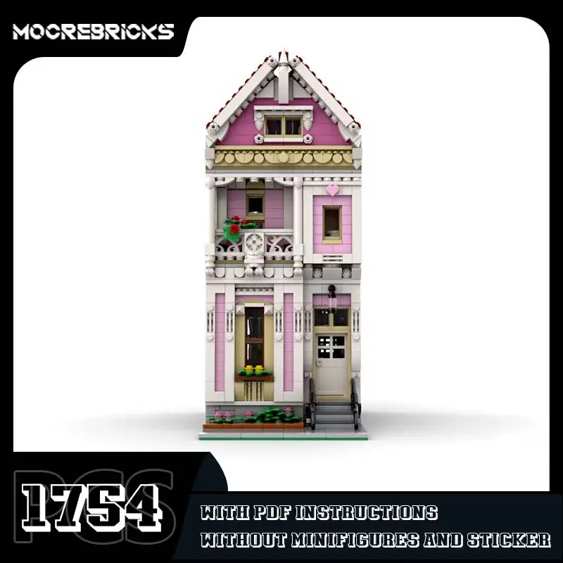 City Modular Architecture The Pink House MOC Building Blocks Assemble Model High-Tech Originality Bricks Toys Kid's Xmas Gifts