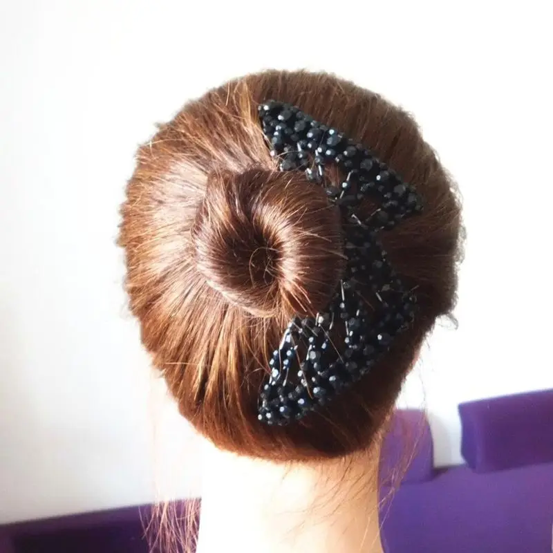 Ladies Women Elastic Hairpin Stretch Double Magic Hair Comb Handmade Beaded Hair Clip Bun Maker DIY Styling Tool