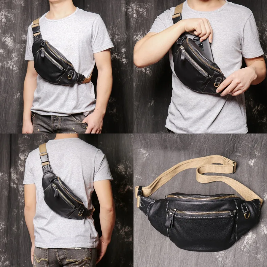 

【New style】 new authentic leather men's bag multi-functional men's close-fitting chest bag cowhide women's waist bag soft leat
