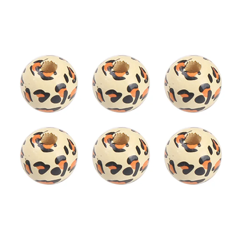 16mm 20Pcs Giraffe Tiger Leopard Stripes Print Wood Round Beads DIY Crafts Jewelry Custom Accessories Children\'s Loose Beads