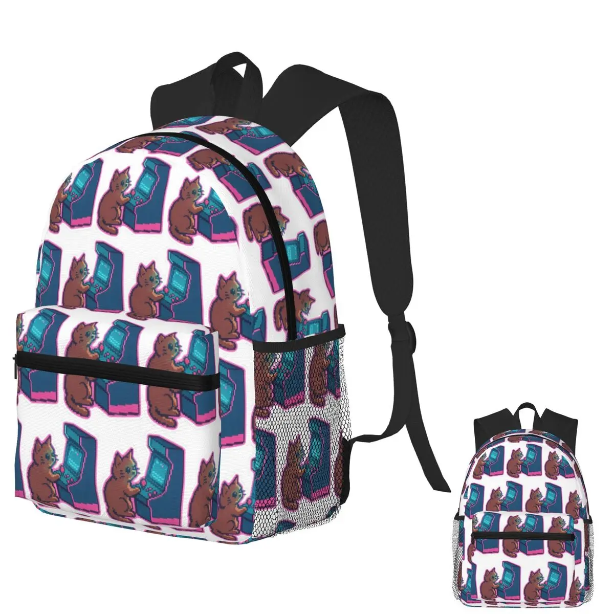 

Retro Cat Arcade Student Backpack School Bag Hiking Travel Daypack for Men Women Fashion Bookbag Shoulder Bags