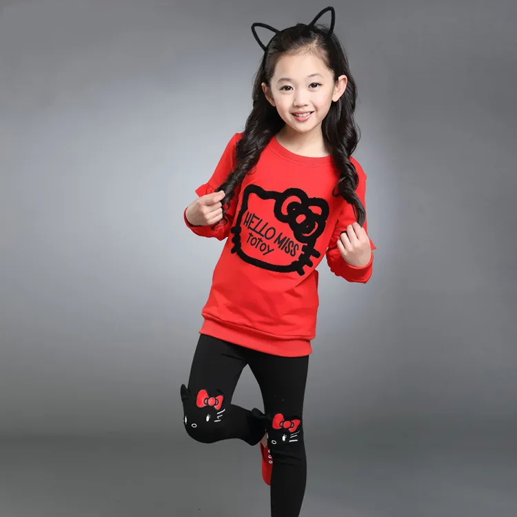 

Hello Kitty Children's Clothing Spring Girls Cartoon Sportswear Suit Cute Embroidered Stretch Baby Long-sleeved Two-piece Suit