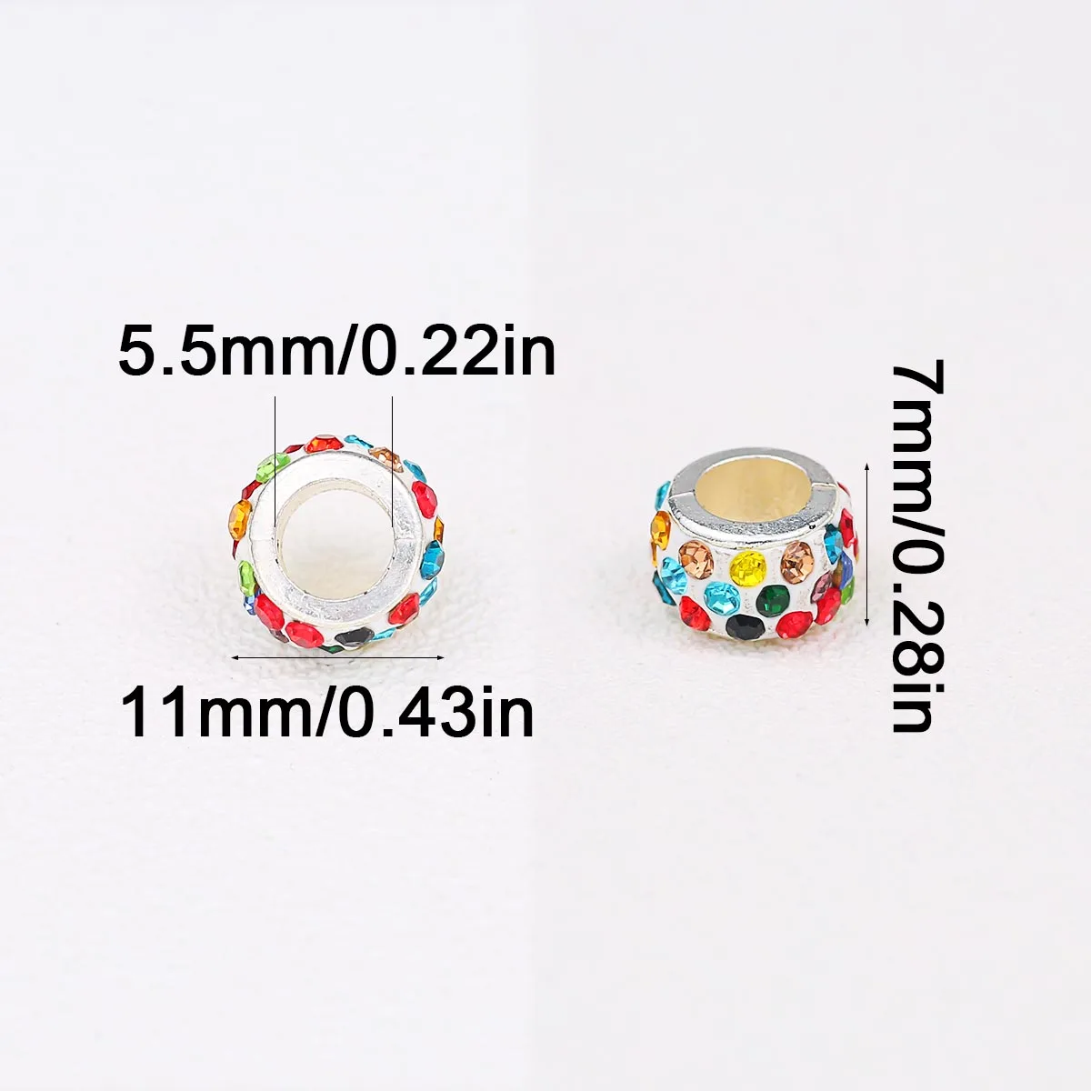 7x11mm 10/20/30pcs White Base Polymer Clay 3 Row Pave Rhinestone Large Hole Beads For DIY Charm Bracelet Handmade Jewelry