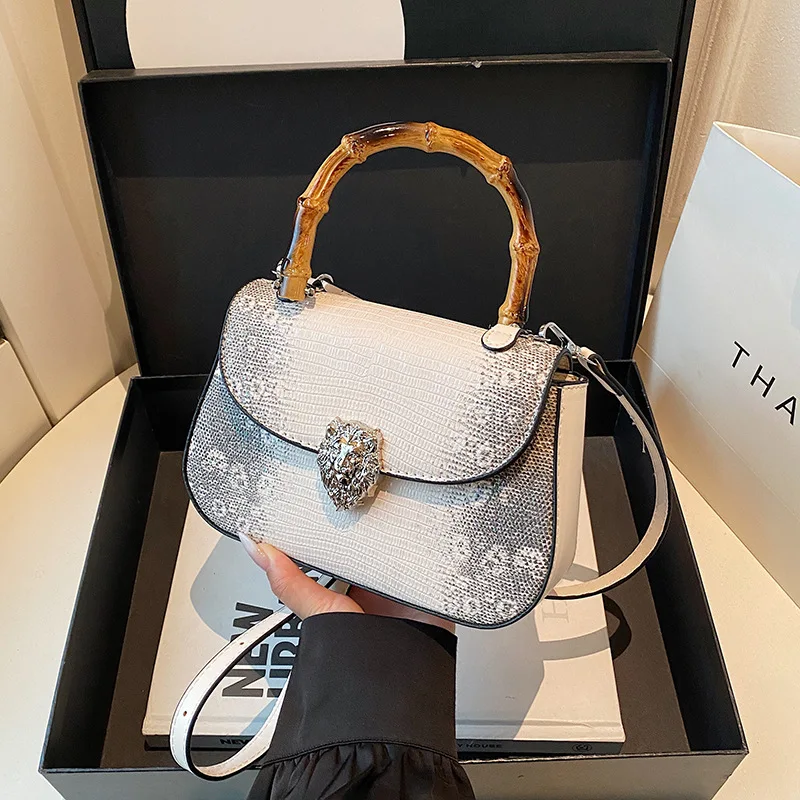 

Fashion high sense snake pattern portable bamboo bag female popular designer new shoulder crossbody bag luxury women's bag