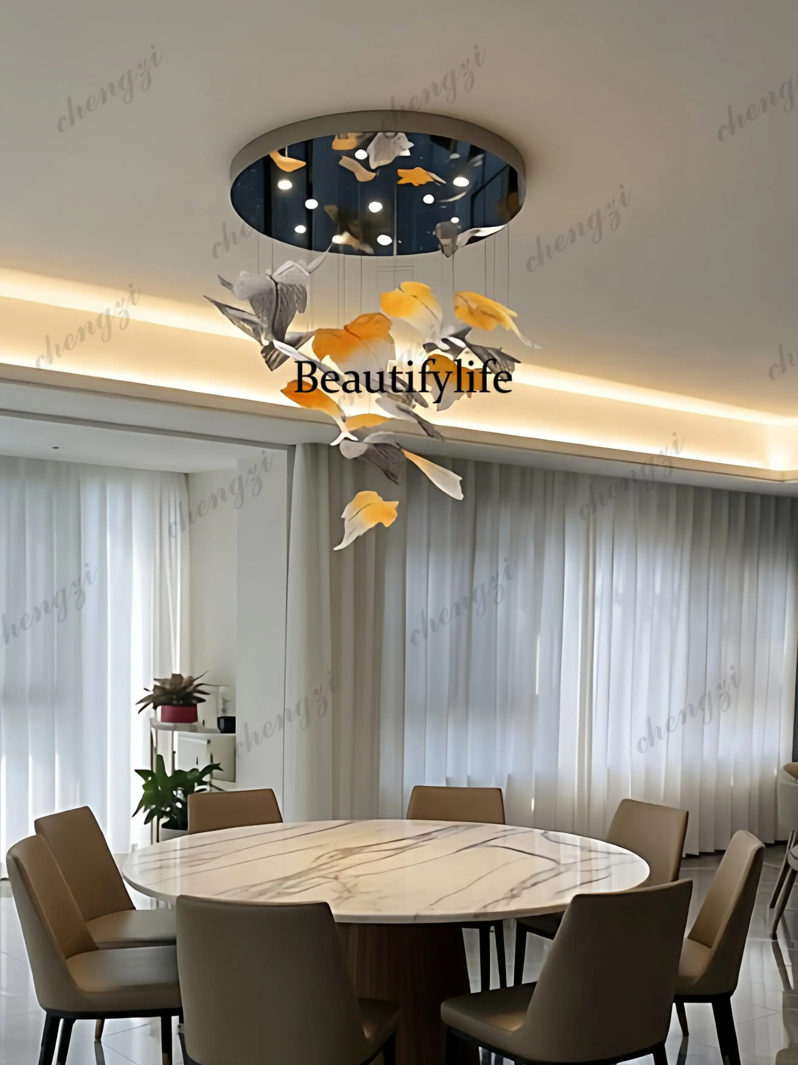 DD182Dining room chandelier, new light luxury high-end living room leaf decoration, lamps and lanterns
