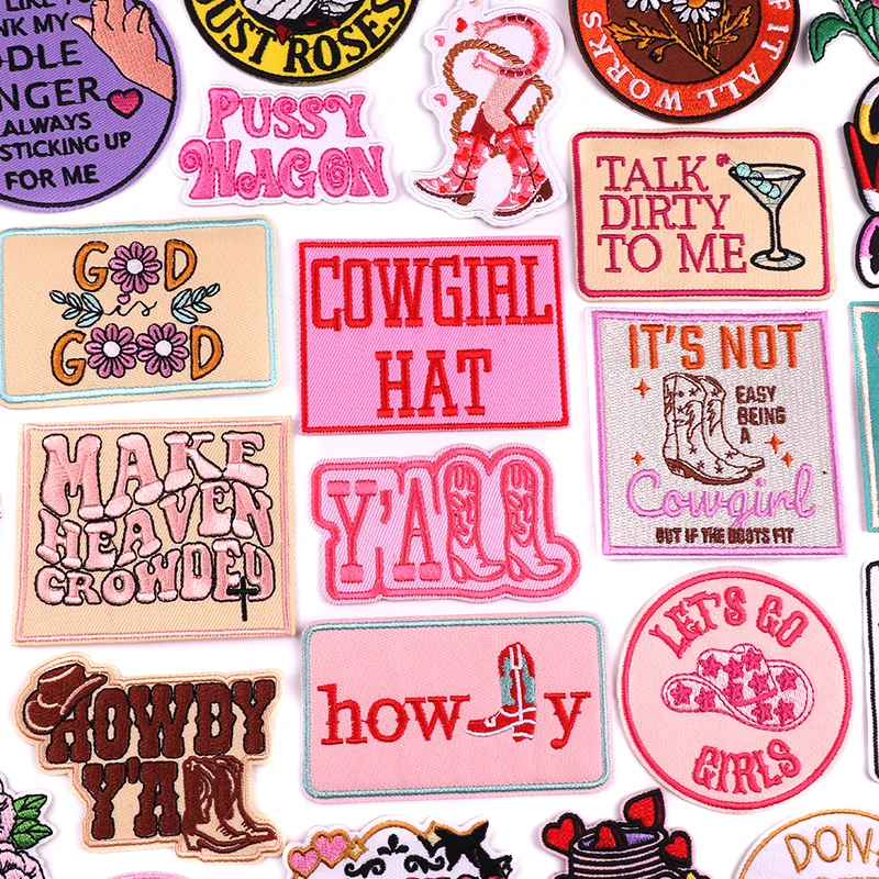 Cartoon/Letter Slogan Patch Cowgirl Hat Embroidered Patch Iron On Patches For Clothing thermoadhesive Jackets Backpack Sew DIY