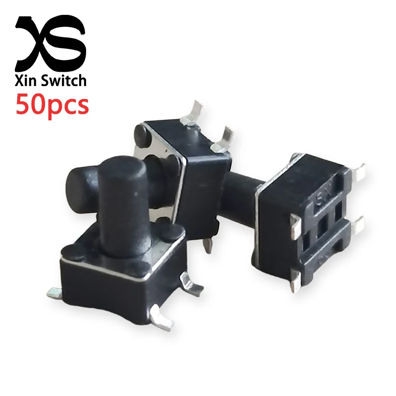 50 Stück 4,5x4,5 4-Pin SMD Selbstrückstellender Mini-Mikro-Drucktastenschalter 4,5*4,5*7,0MM DC 12V 50mA Patch-Typ Kleiner Taktschalter – Detail 1