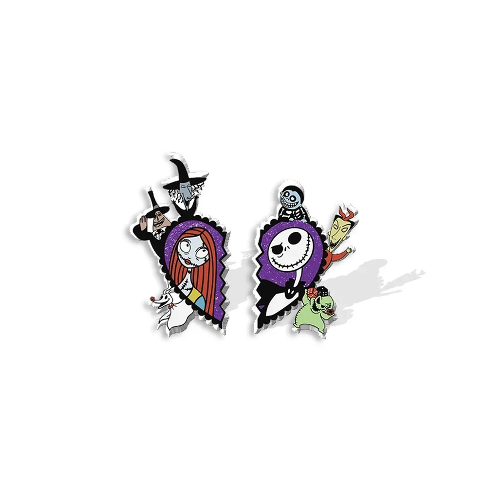 Diseny The Nightmare Before Christmas Earring Funny Gift Skeleton Jack Lisa Personality Asymmetry Fashion Jewelry Stud Earrings