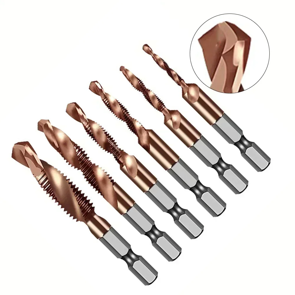 탭 드릴 비트 세트, 육각 생크 코발트 태핑 드릴링 통합 복합 탭 도구, 기계 복합 탭 M5 M6 M8 M10, 1PC