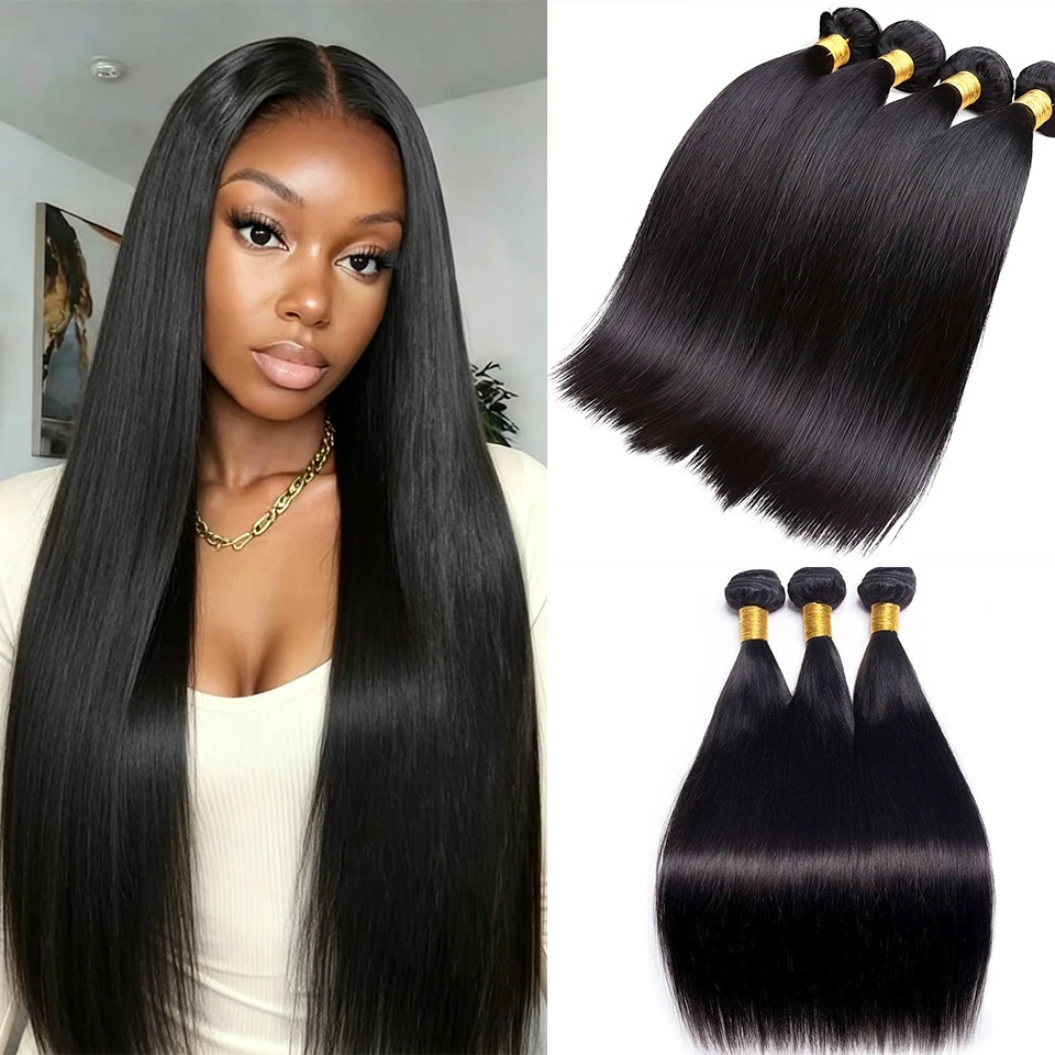 

Wholesale Straight Hair Bundle Deals Extension Straight Human Hair Weaves Cheap Sale Natural Black 12-42 Inch Hair Weft Women