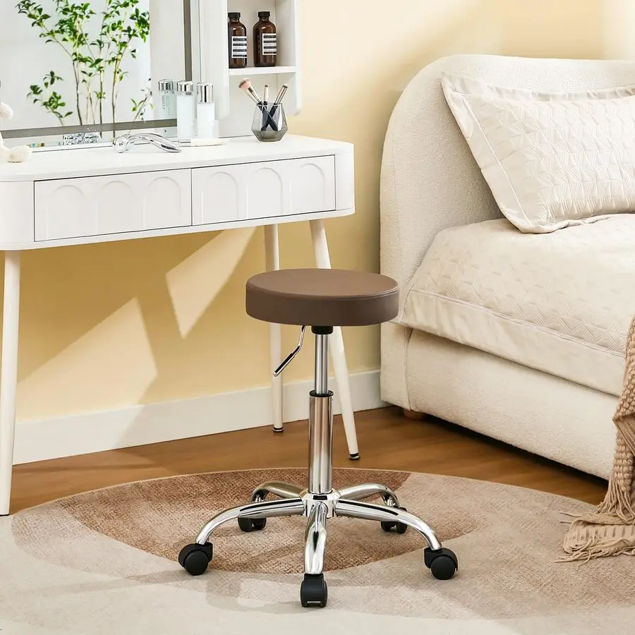 

Кресло-роллер для салона, регулируемый стул на колесиках 19.5-26.6 дюймов, коричневый, для стрижки волос, цвет кофе.