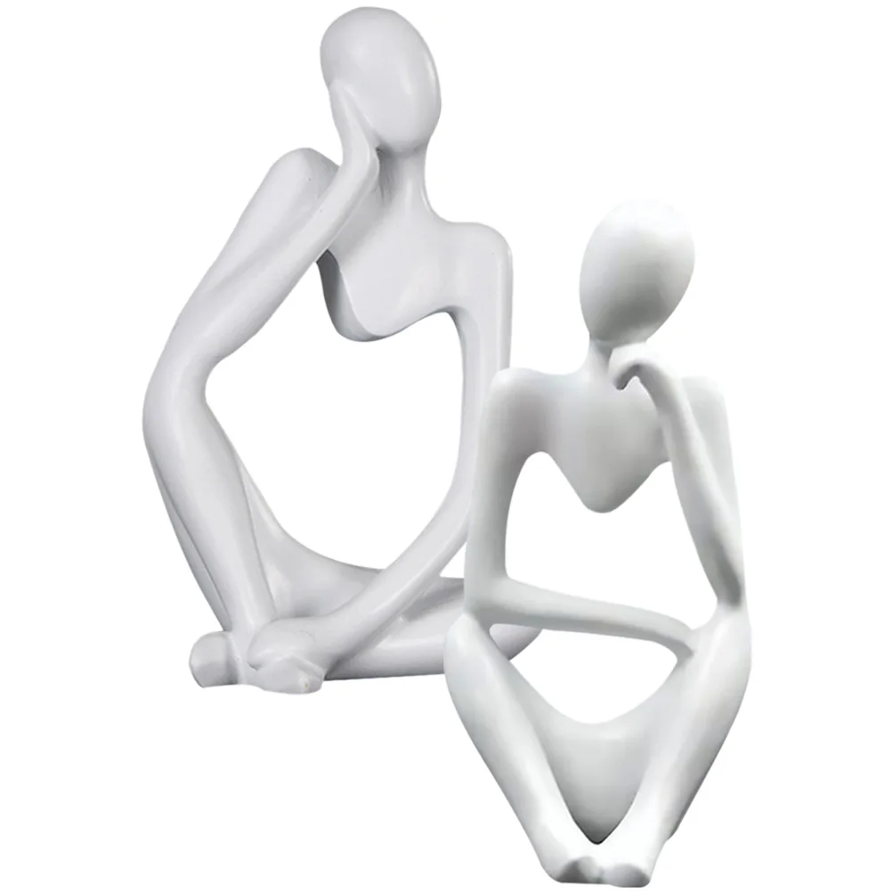 

2pcs Abstract Figure Figurines Modern Thinker Statue Smooth Finish Desktop Decor For Home Office Bookshelf Shelves Decorative