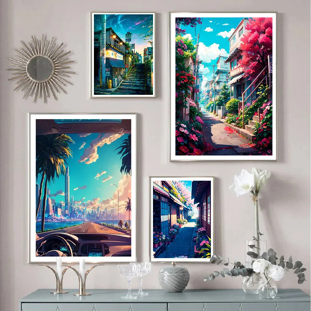 DIY 5D Japanese Style Anime Street Landscape Diamond Painting Full Drills Mosaic Embroidery Cross Stitch Wall Decor Art