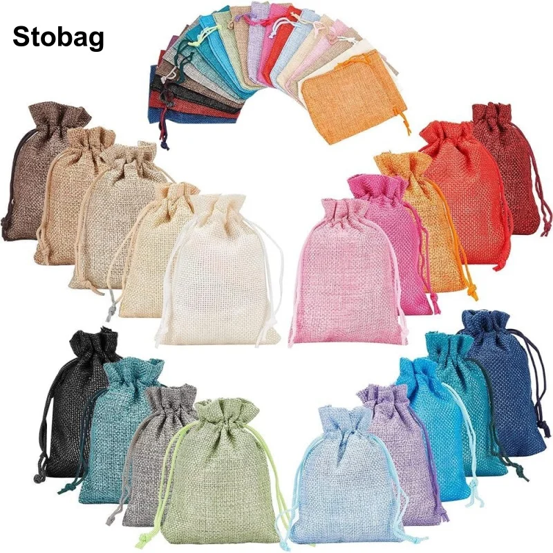 

StoBag 50pcs Wholesale Color Linen Drawstring Bags Gift Small Jewelry Gift Storage Packaging Portable Bundle Pocket Pouches