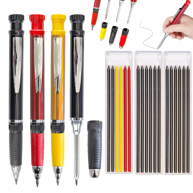 

2.8mm Solid Carpenter Mechanical Pencil Set with Lead, Deep Hole Woodworking Pencil Marking Tool, Carpenter Engineers Supplies