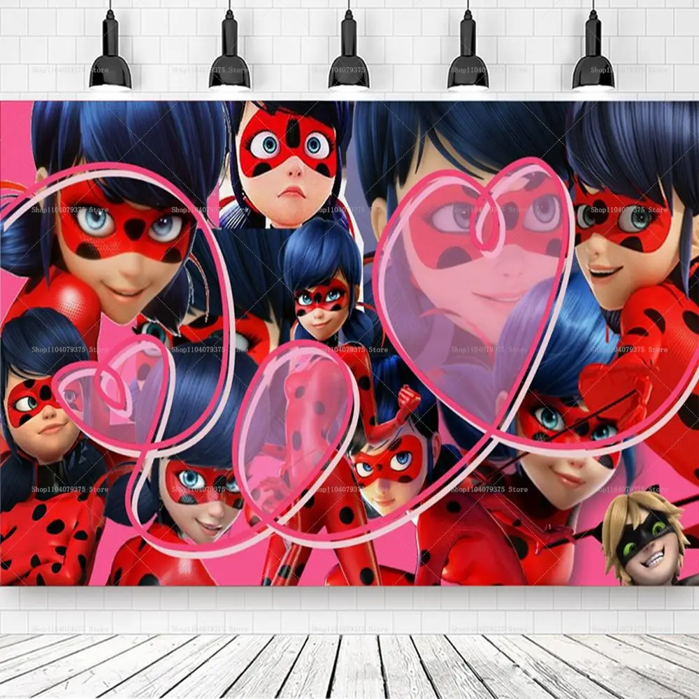 Disney Cartoon Ladybug Reddy Children's Birthday Photography Background Girl Birthday Party Baby Photography Decoration Gift