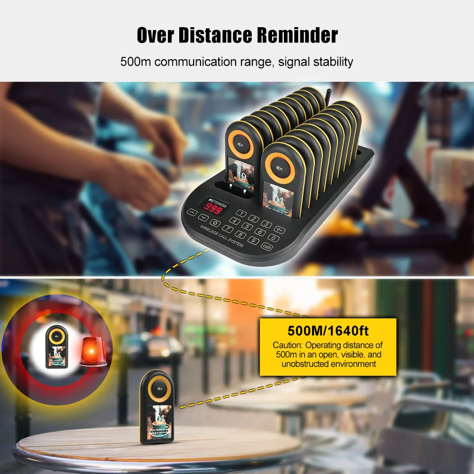 RETEKESS TD169 Drahtloses Restaurant-Pager-System, Vibrationsglocke, wasserdichter Vibrator, Coaster-Buzzer mit großer Reichweite für Food Truck und Café – Detail 2