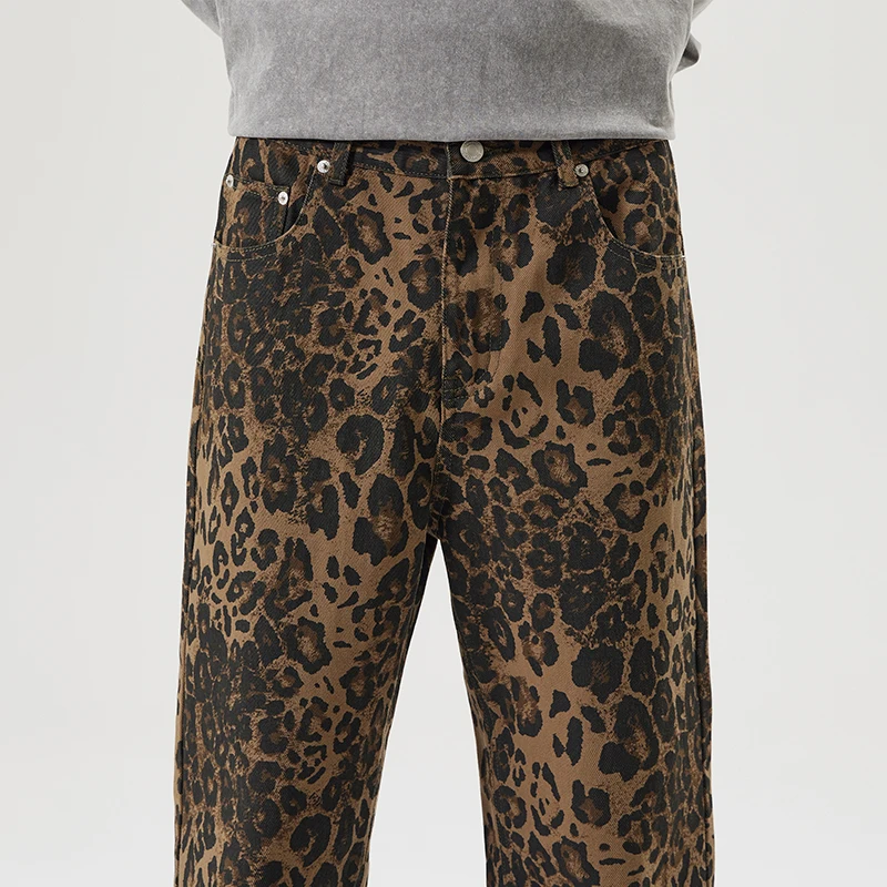 Pantalones vaqueros rectos con estampado de leopardo para hombre, pantalón informal holgado de diseñador de moda, ropa de calle con personalidad, Hip Hop, 100% algodón