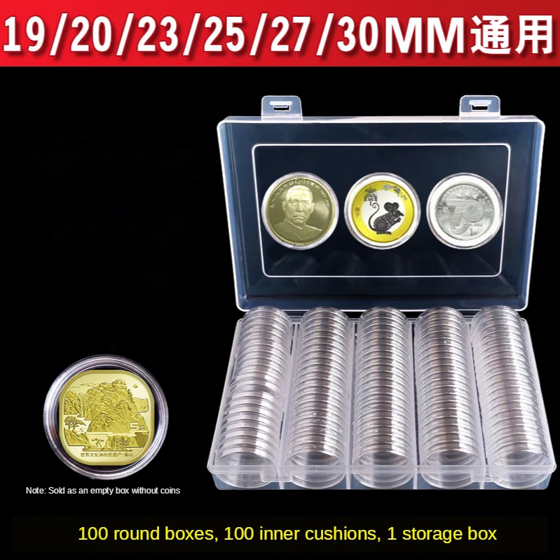 

100Pcs Coin Holder Capsules Clear Case Box for Coin Collection Protector 20/25/27/30mm Commemorative Coin Collection Box