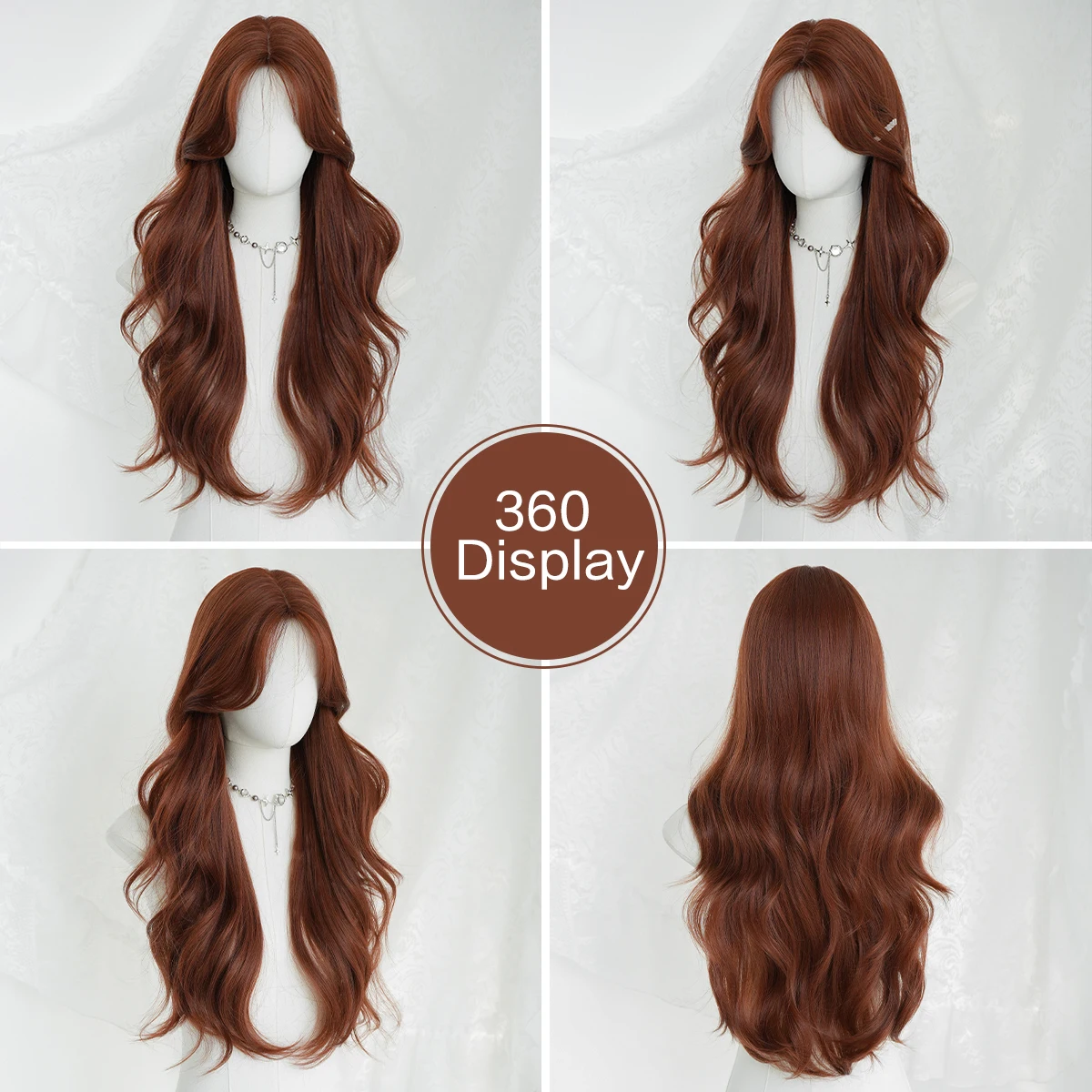 7JHH WIGS Long Body Wave Copper Wig for Women Synthetic Modest Fashion Middle Part Wear and Go Orange Wigs with Curtain Bangs - view 5