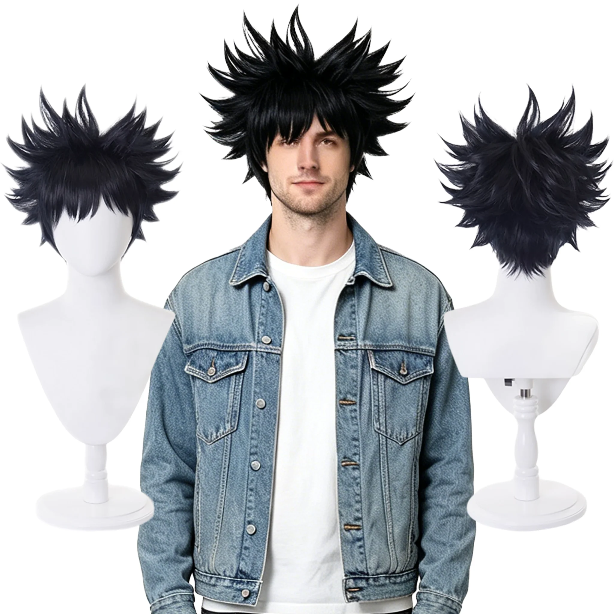 

Megumi Fushiguro Cosplay Wig Jujutsu Kaisen Short Black Spiky Anime Heat Resistant Synthetic Hair For Men Comic Con Daily Wear