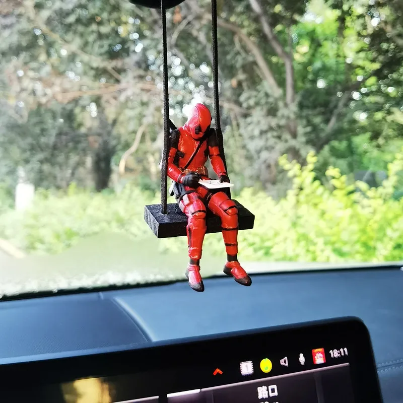 Disney Anime Movie Deadpool Action Figures Car Ornaments Auto Rearview Mirror Hanging Pendant Cake Model Toys Decor Accessories