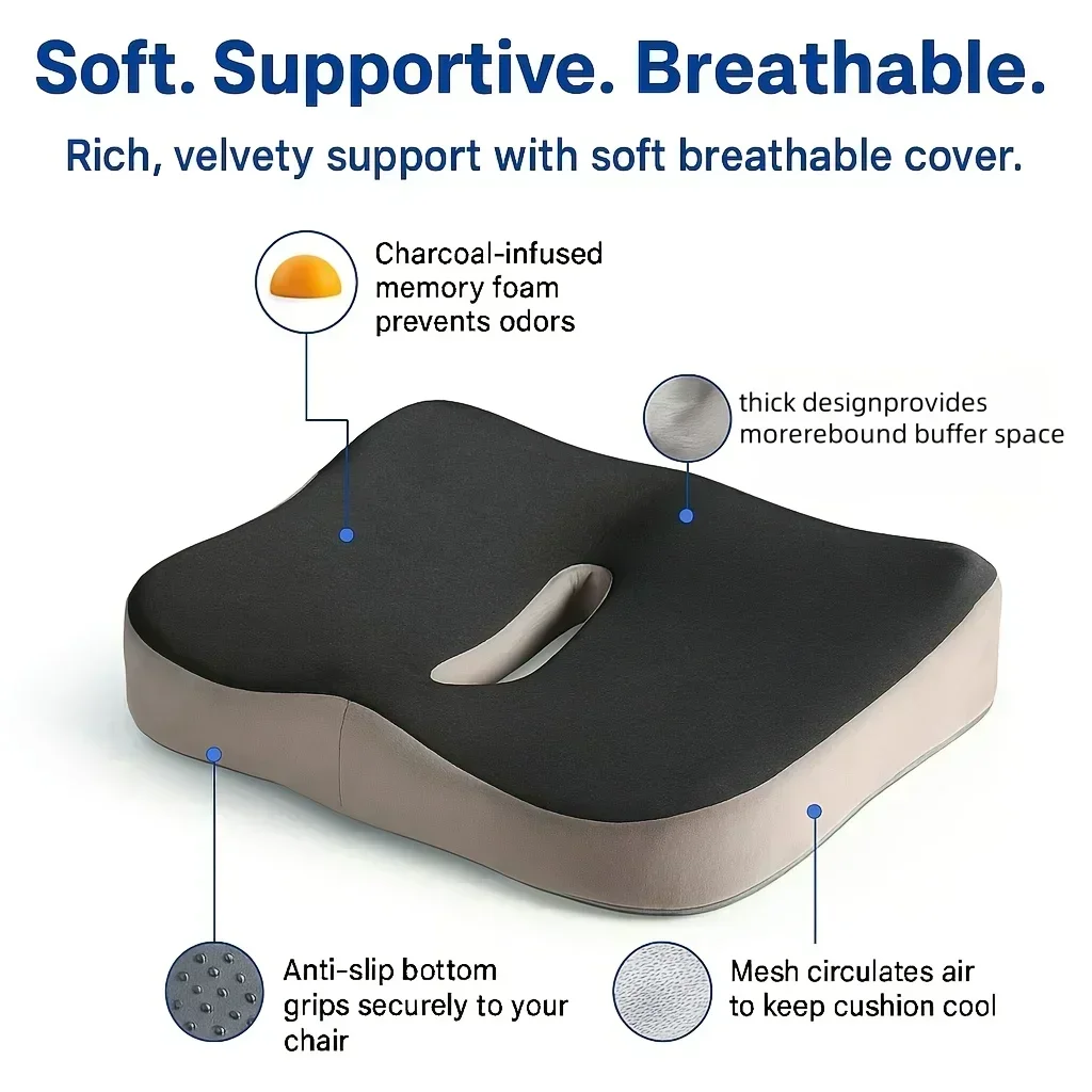 Memory Foam Seat Cushion for Home Office Chair Support with Non-Slip Base Ergonomic Hip Comfort Seat Pad Chair Cushion - view 5