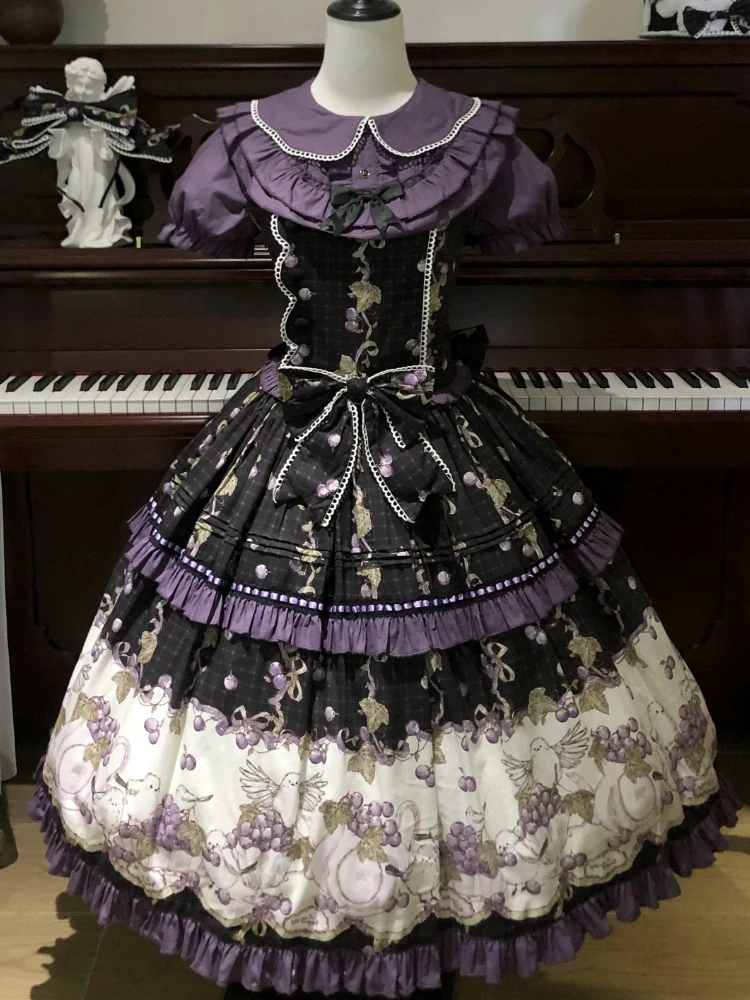 Grape Season - Cotton Classic Lolita Grape Printed OP & JSK Dress by BearDiary PRE ORDER / 3 months view 2
