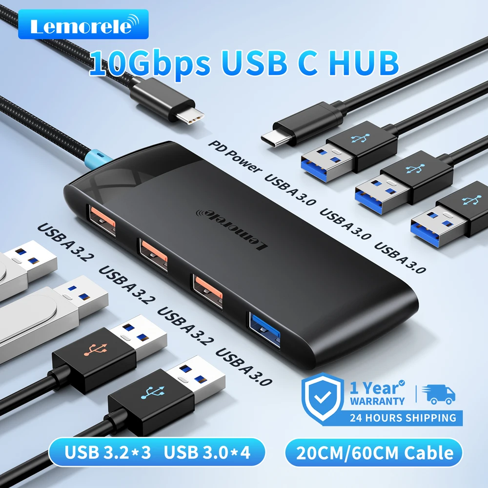 Lemorele TC110 8 Port HUB USB C 10 Gbit/s Hub USB Typ C zu USB 3.2 Gen Daten 3 Ports Hub Adapter für Computer Büro Zubehör