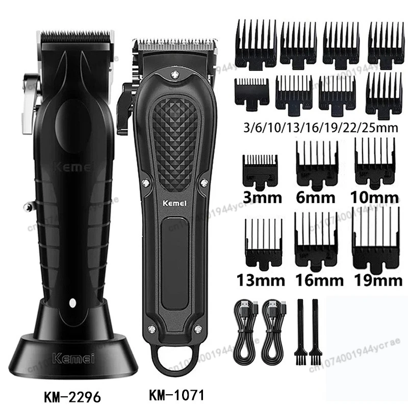 Máquina de Cortar Cabelo Kemei Km-2296 Km-1071 Km-3382, Cortador de Cabelo Sem Fio Recarregável para Barbeiro