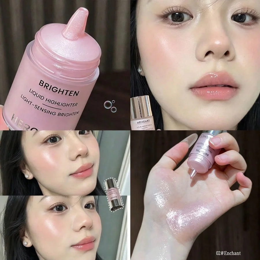 Herorange Shimmer Liquid Blush Highlighter, Dewy Watery Smooth Texture, Easy Blend Natural Brightening Daily Face Makeup