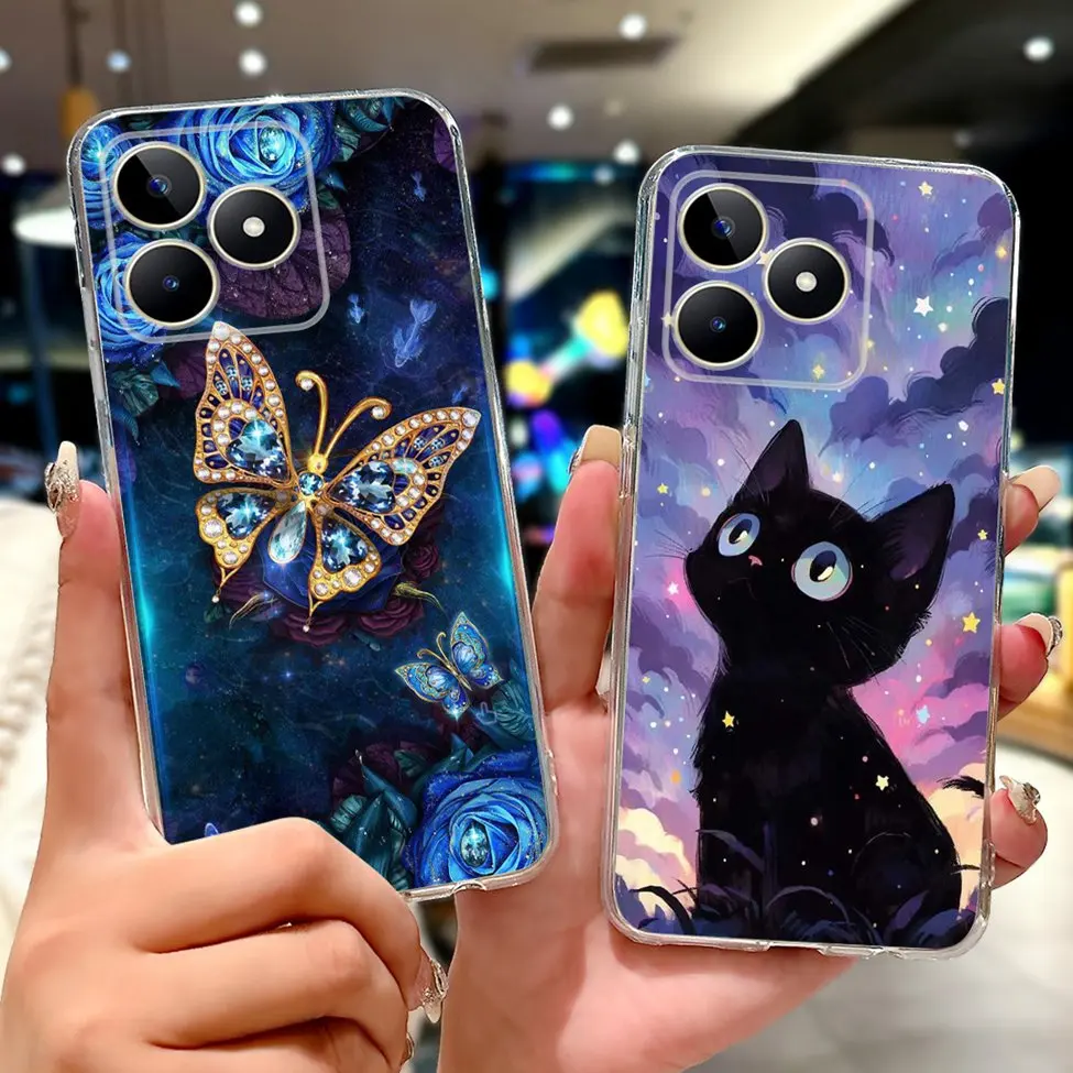 For Realme Note 50 Case Cute Cat Luxury Flower Girls Silicone Protective Back Cover For Realme Note 50 RMX3834 Phone Cover Funda