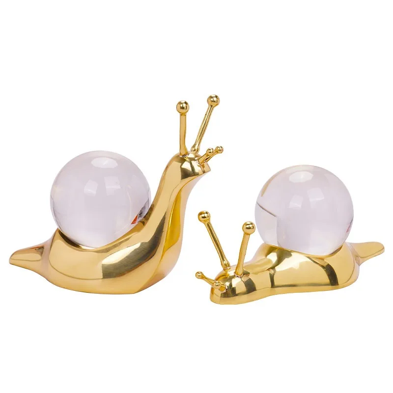 Golden Snail Crystal Ball Simulation Animal Sculpture Metal Handicrafts Brass Handicrafts Home Decoration Accessories