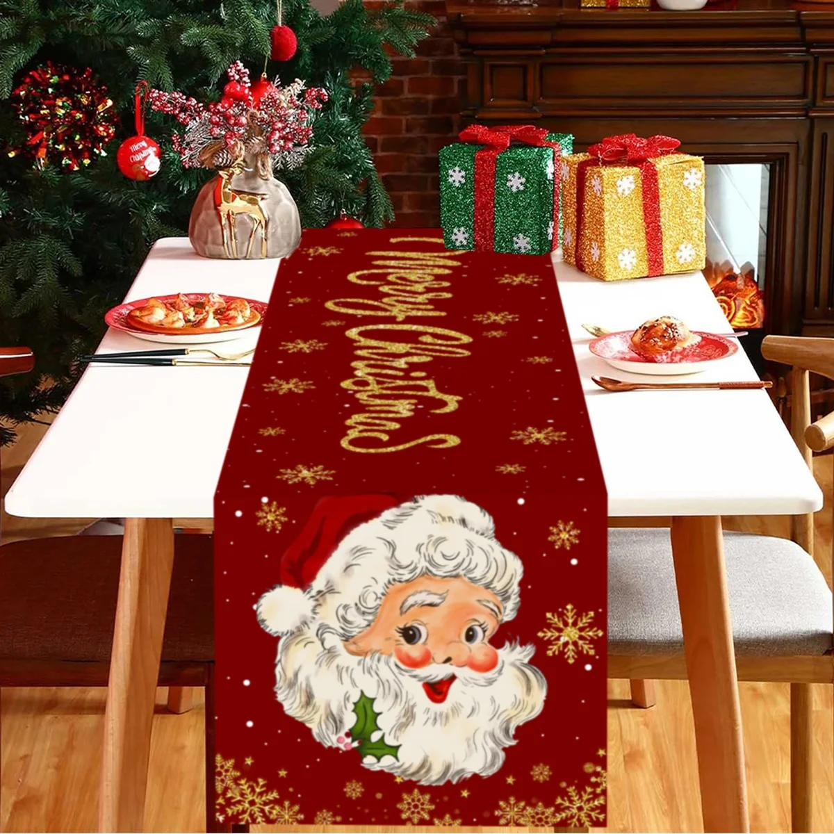 Roter Weihnachtsmann-Weihnachtstischläufer, Weihnachtsdekoration für Zuhause, 2025, Weihnachtsfeier, Tischdecke, Dekor, Navidad, Neujahr 2026 – Detail 7