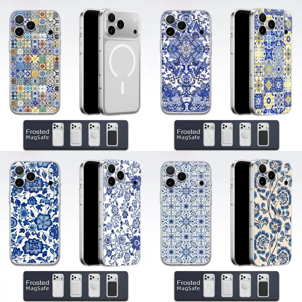 

Blue and White Porcelain Phone Case For iPhone 17,16,15,14,13,12,11,Pro,Max,Plus,E,Air,Mini Magsafe Transparent