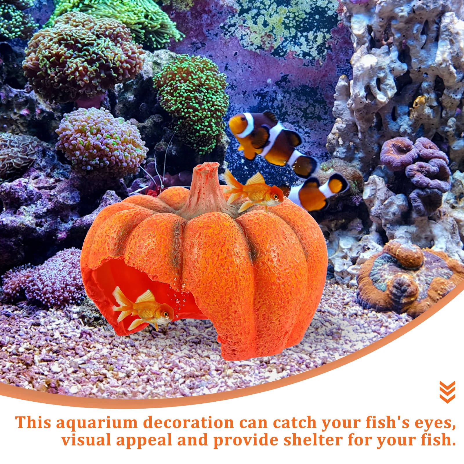 

Pumpkin Hiding House ange Fish Tank Cave Aquarium Shelter Turtle Terrarium nament Halloween Rock Scenery Pet Supplies Decor