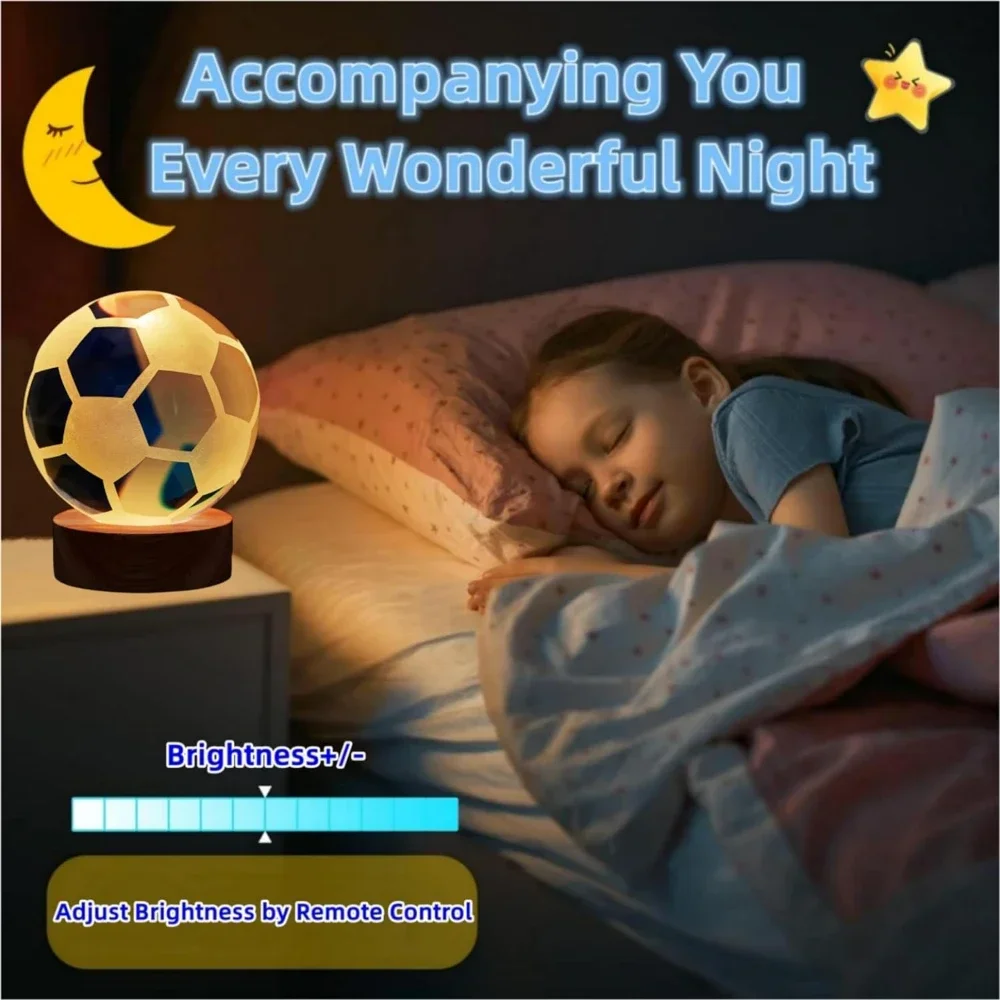 3D Soccer Crystal Ball Lamp 6cm Lifelike Soccer Night Light 16 Colors Changing with Dimmable Remote Control Football Lamp Gift