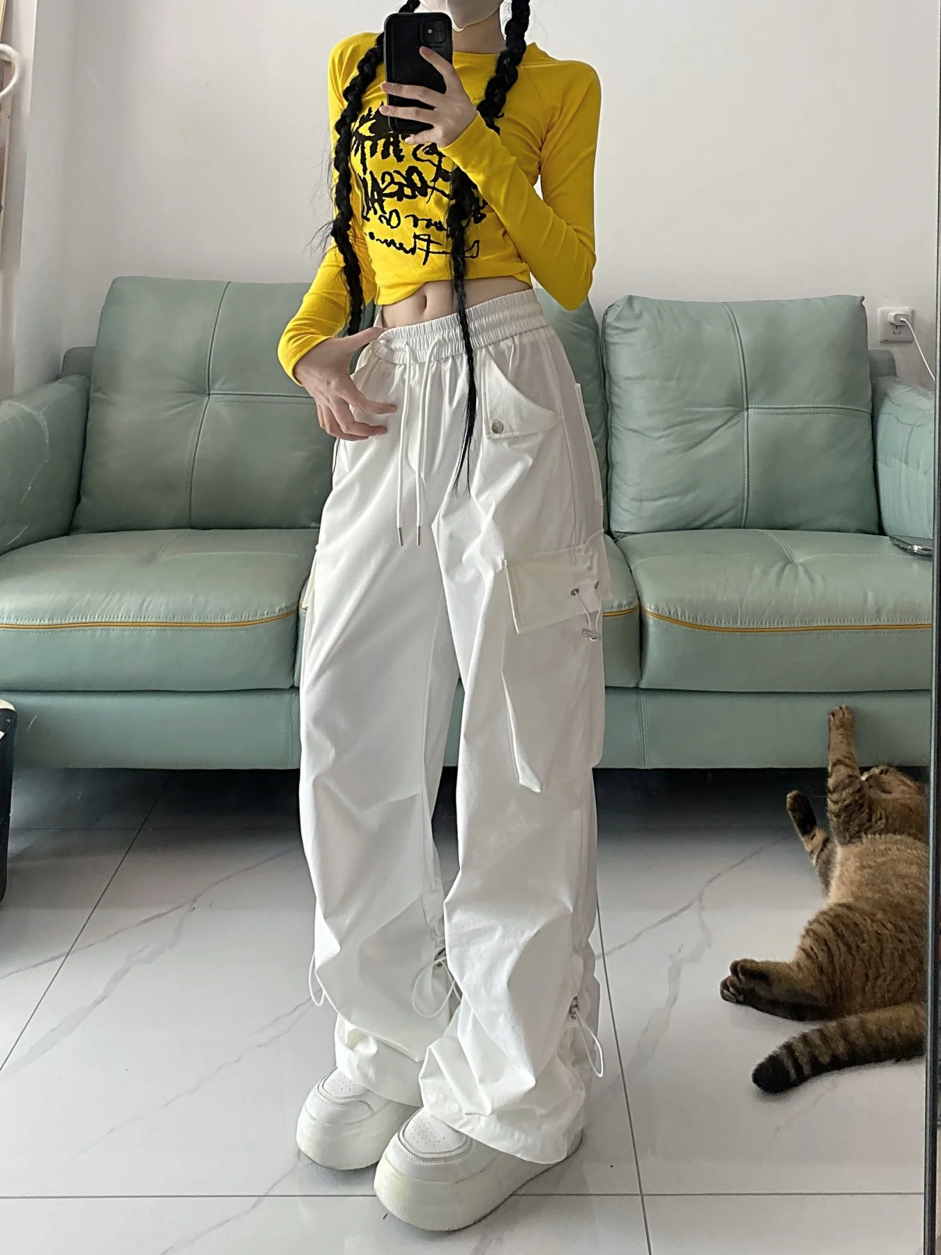 봄과 가을 신상 캐주얼 얇은 스트레이트 루즈 다용도 스포츠 와이드 팬츠 여성용 한국 스타일 신상 캐주얼 레이지 트렌디 브랜드 스포츠 롱 팬츠