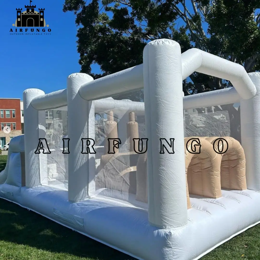 Outdoor Inflatable White Bounce House PVC Inflatable Bouncy Castle Kids Customization Obstacle Course Sport Games