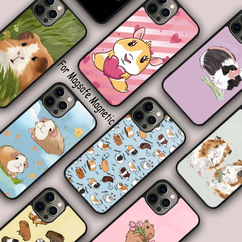 Guinea pig breeds pattern Magnetic Phone Case For APPLE iPhone 16 14 13 12 11 Pro Max 15 Plus Wireless Charge With MagSafe Cover